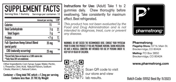 Supplement Facts of Hemp Vegan Hemp CBD Gummies, 300mg