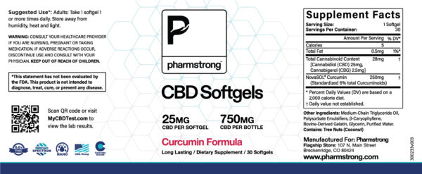CBD Softgels 25mg - Curcumin Formula