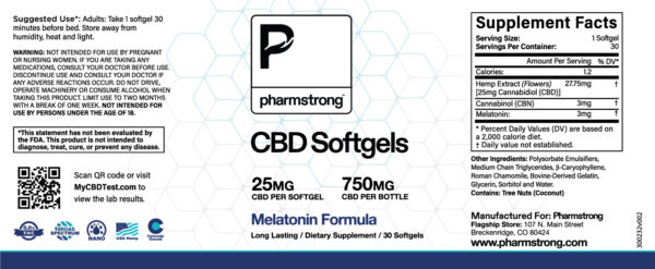 Pharmstrong CBD Softgels 25mg- Melatonin Formula
